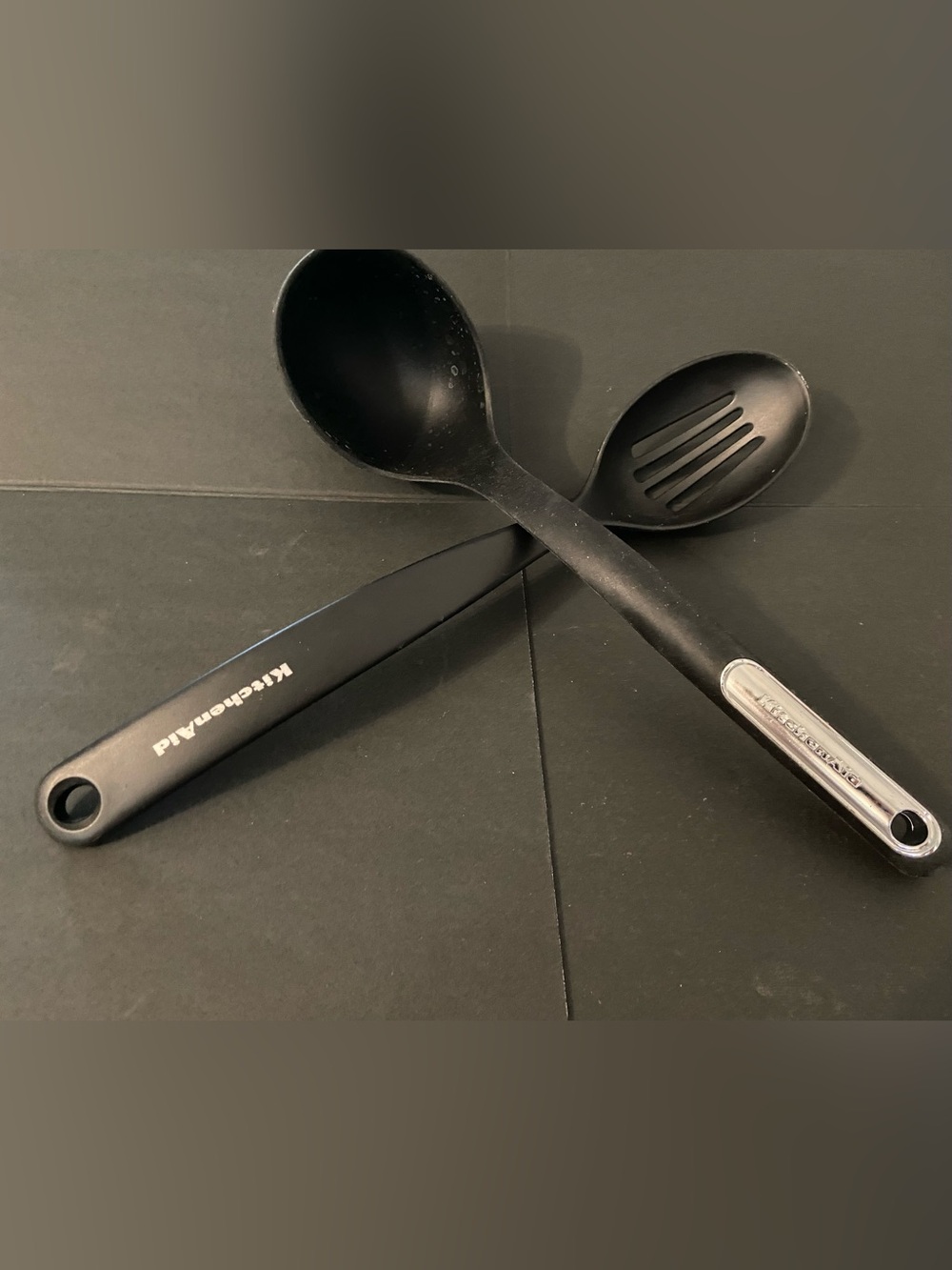 KitchenAid Black Silicone Slotted Spoon & Ladle